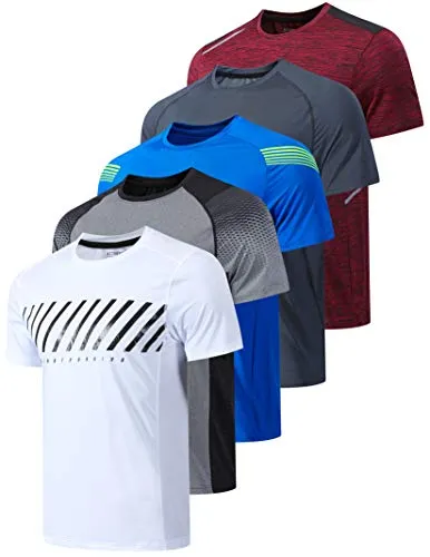 5 Pack Men’s Active Quick Dry Crew Neck T Shirts | Athletic Running Gym Workout Short Sleeve Tee Tops Bulk (Edition 2, XX-Large)