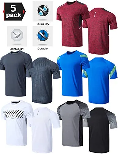 5 Pack Men’s Active Quick Dry Crew Neck T Shirts | Athletic Running Gym Workout Short Sleeve Tee Tops Bulk (Edition 2, XX-Large)