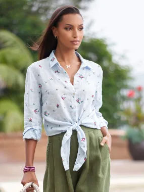 Adley Embroidered Tie Linen Shirt