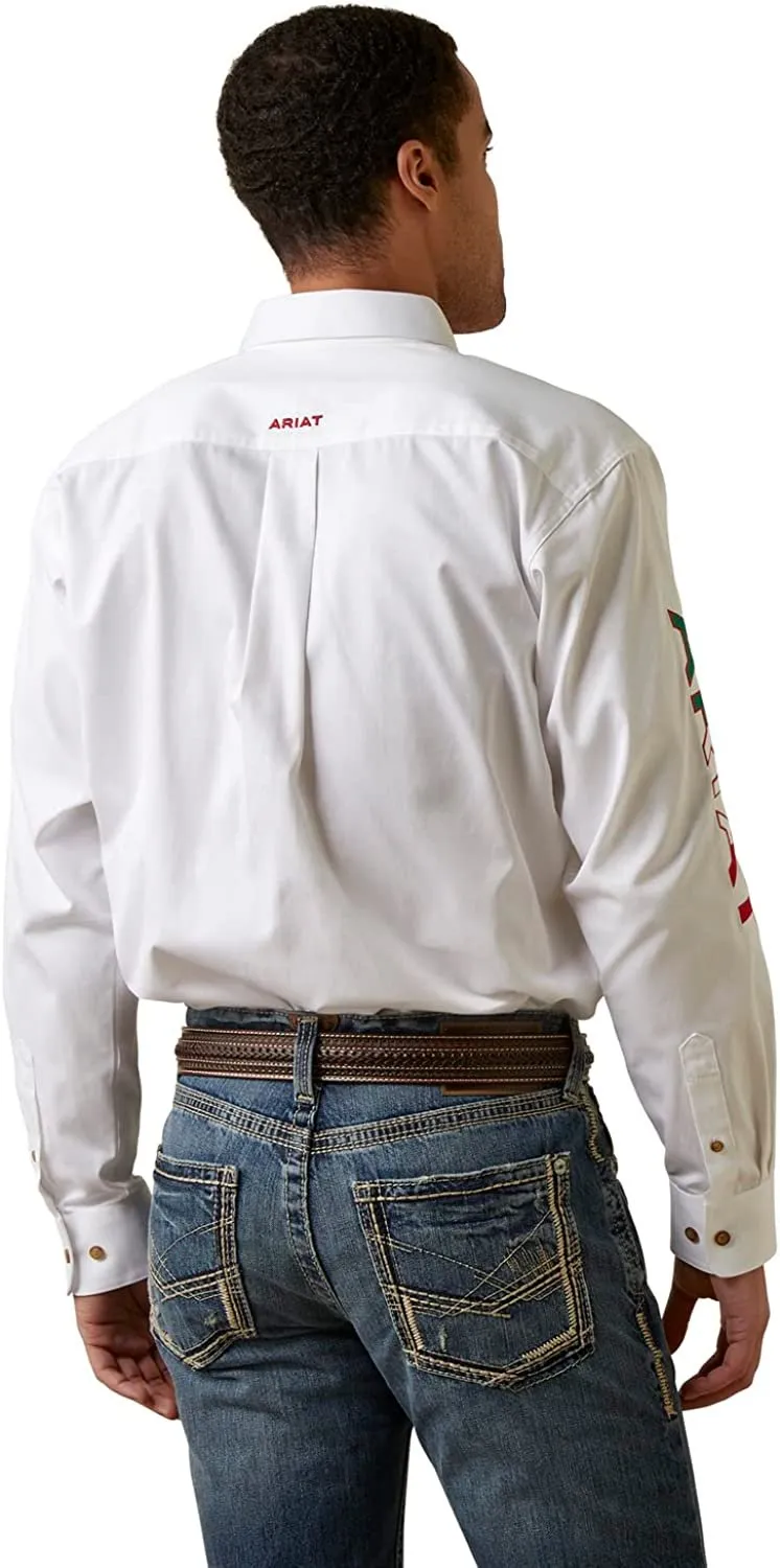 Ariat Men's Team Logo Twill Classic Long Sleeve Shirt, White Mexico