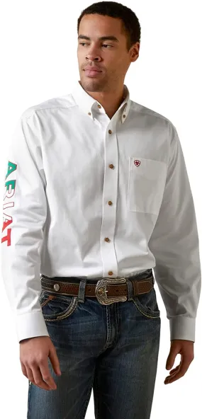 Ariat Men's Team Logo Twill Classic Long Sleeve Shirt, White Mexico