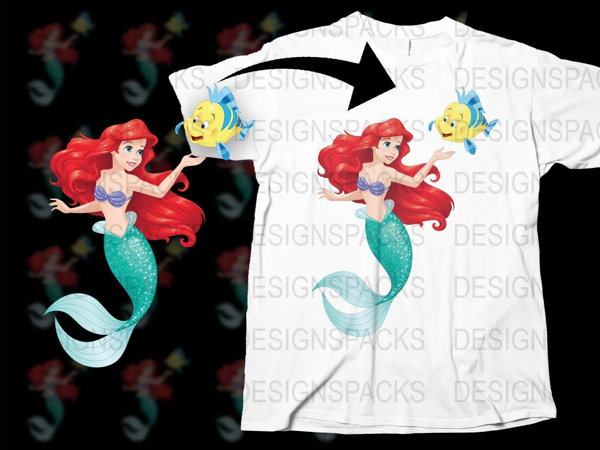 Ariel and Flounder Underwater Friends Png Digital Download