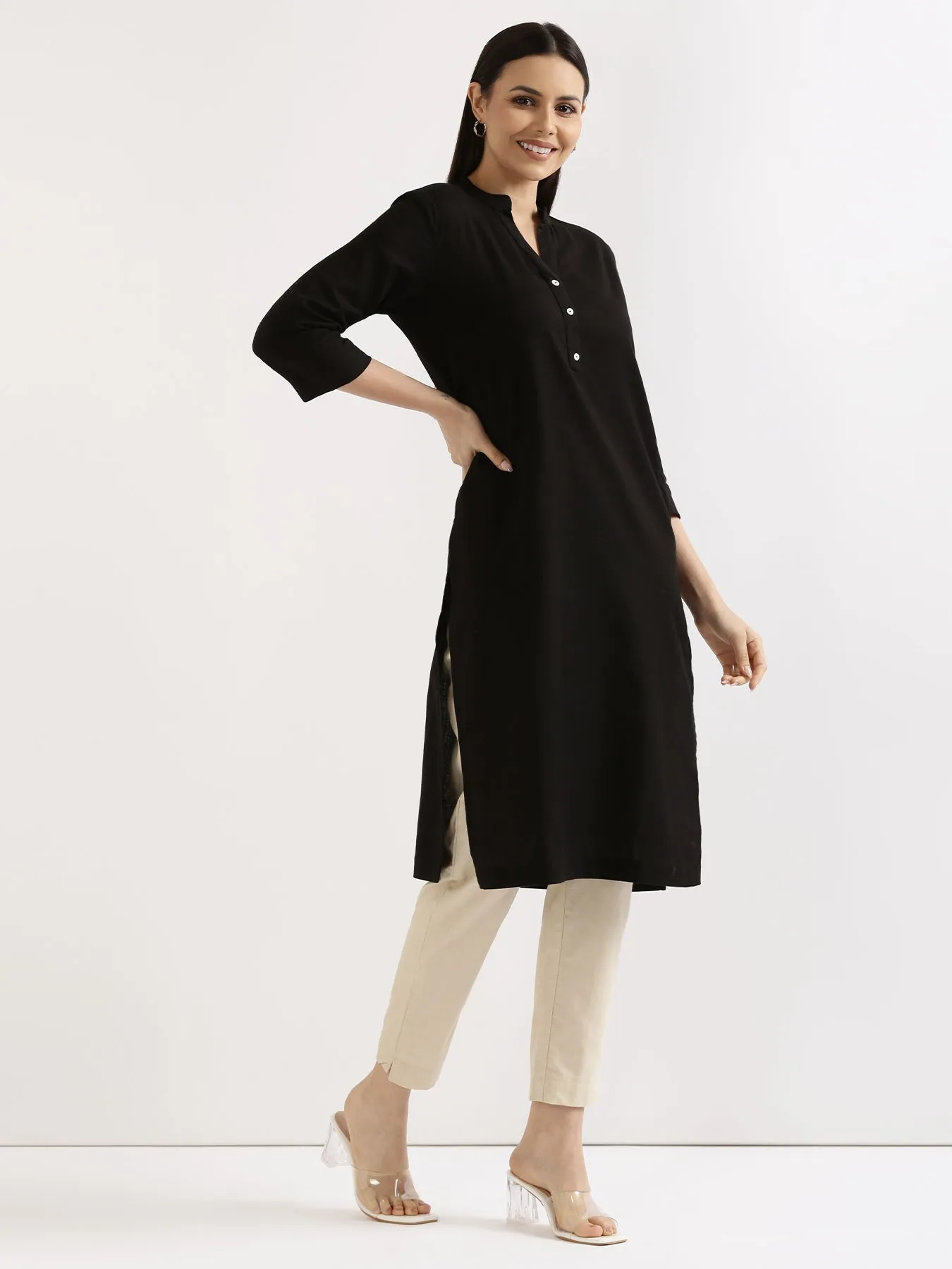 Black Airy Linen Long Kurta