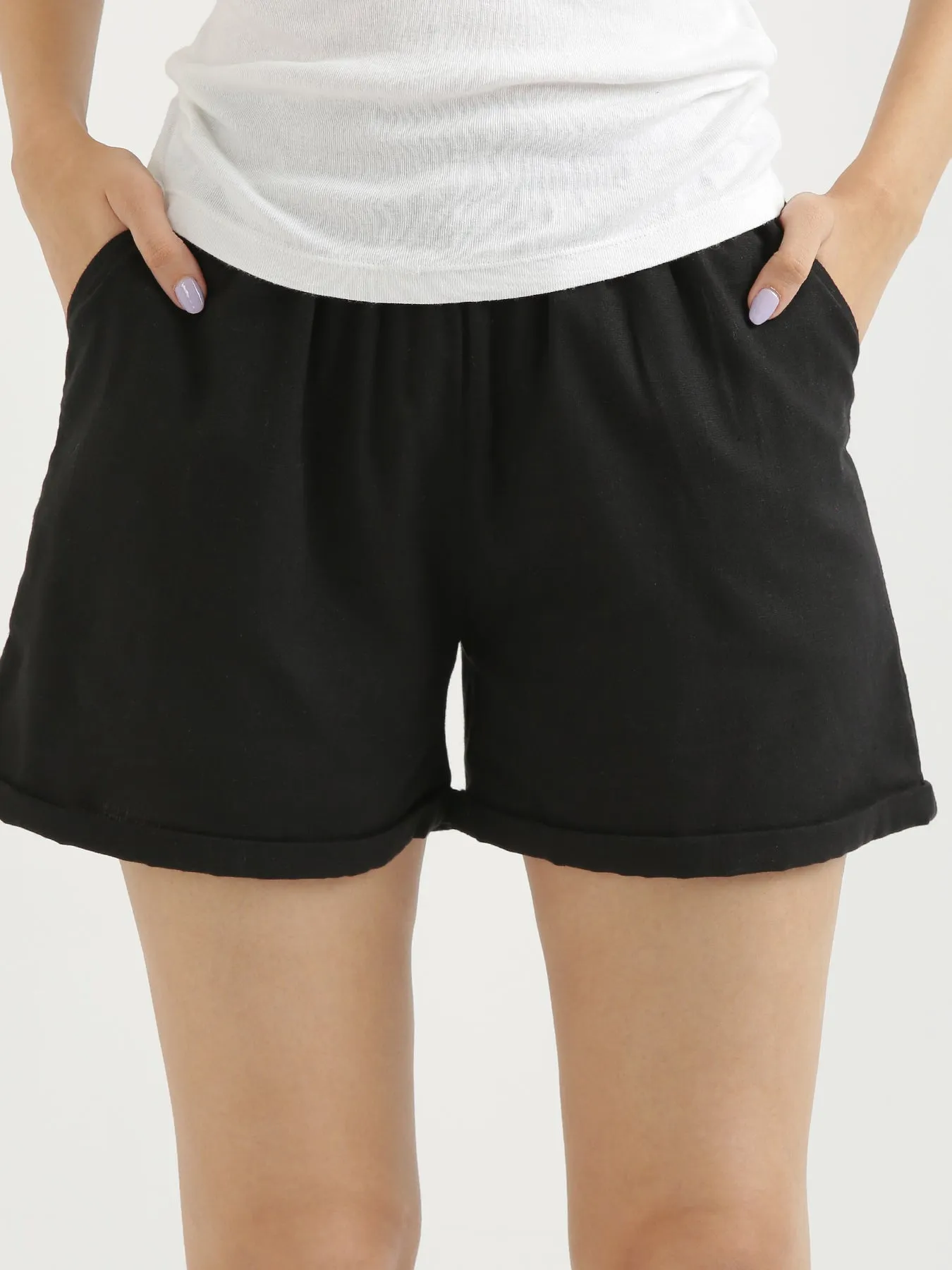 Black Airy-Linen Shorts