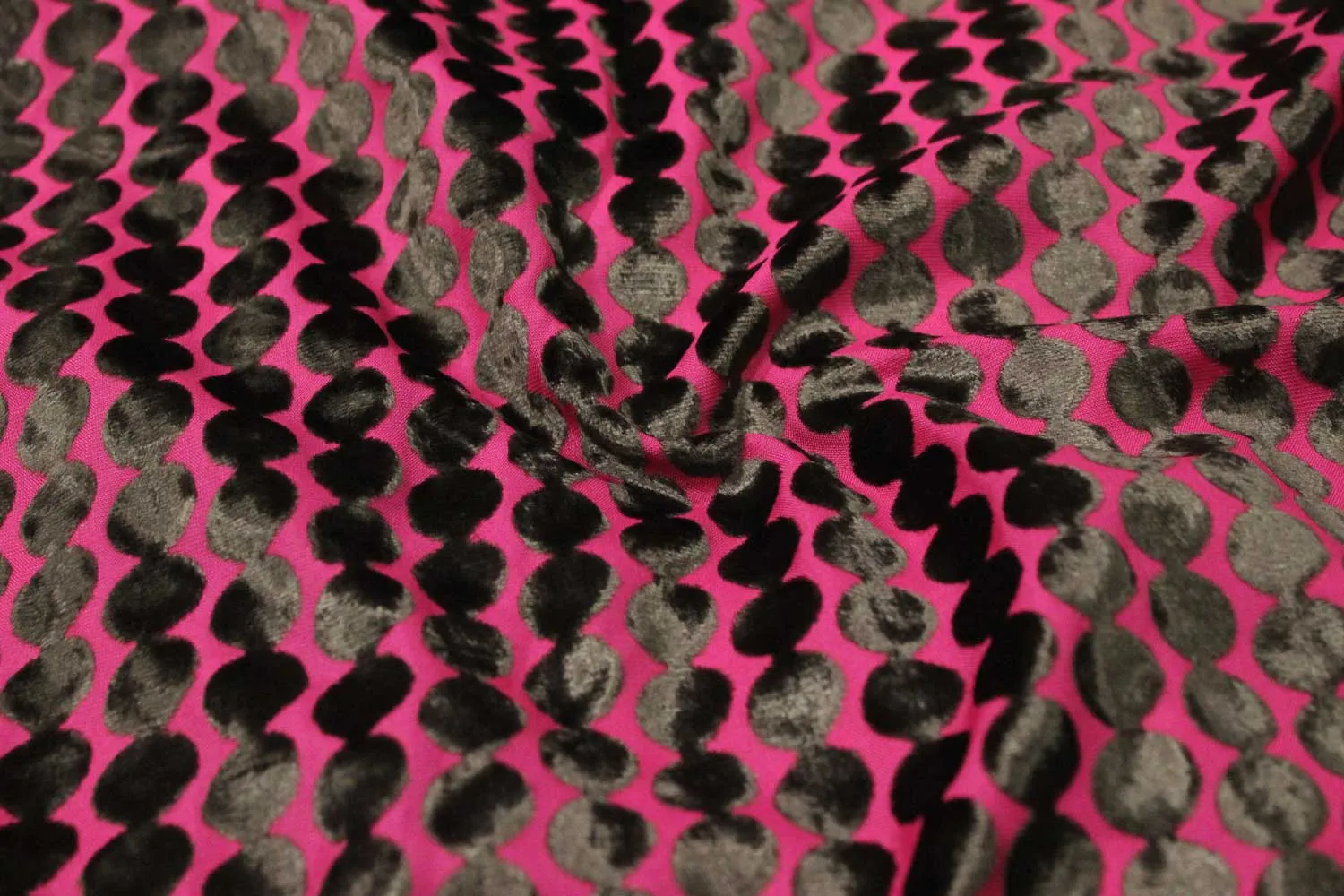 Black & Magenta Pink Geometric Burnout Viscose Polyester Fabric