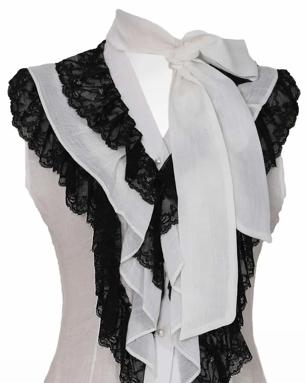 Black & White Scarf Collar Blouse