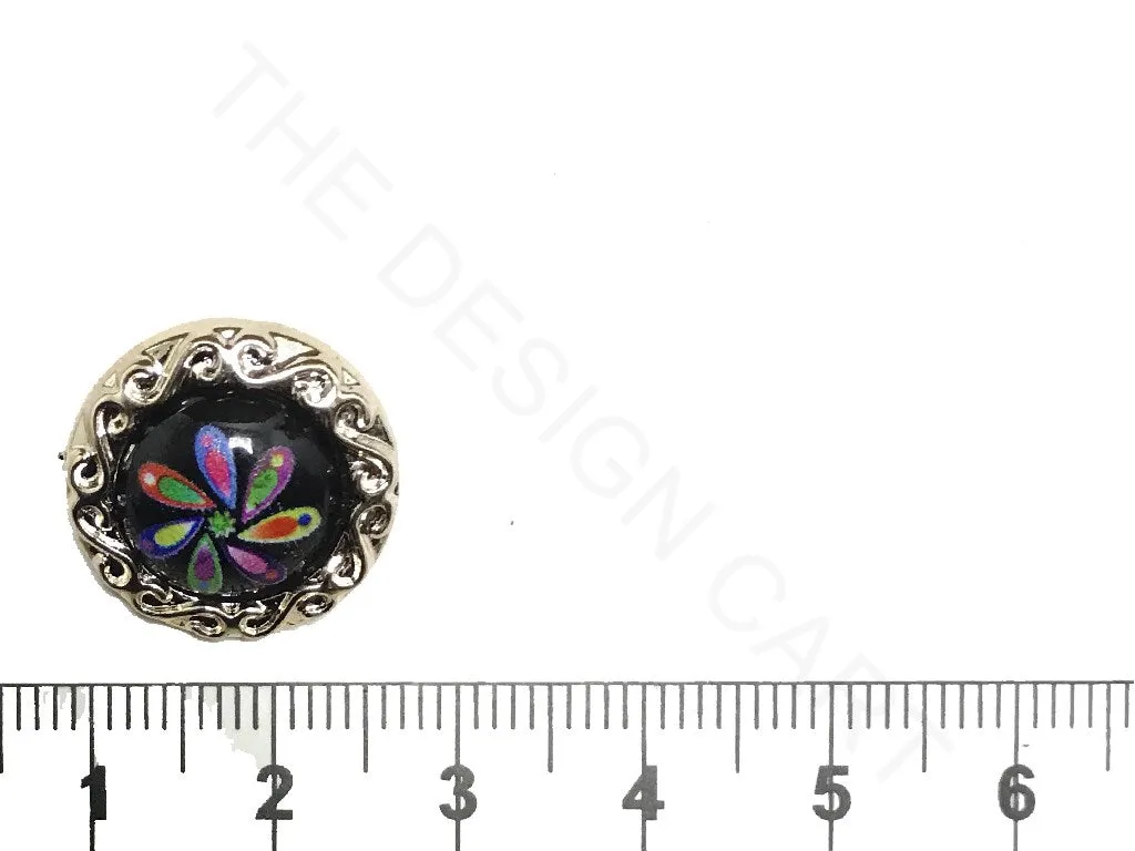 Black Flower Design Acrylic Buttons