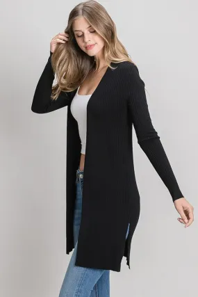 Black Ribbed Duster Cardigan