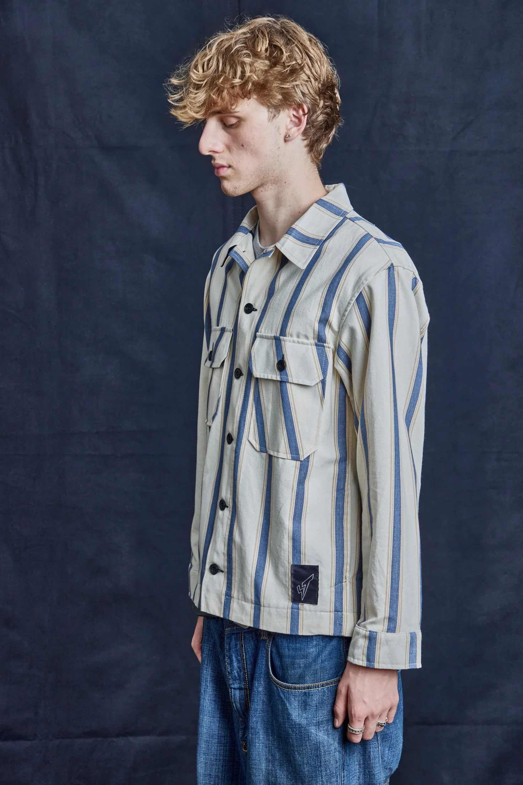 Blue Stripe Herringbone Cotton Workshirt