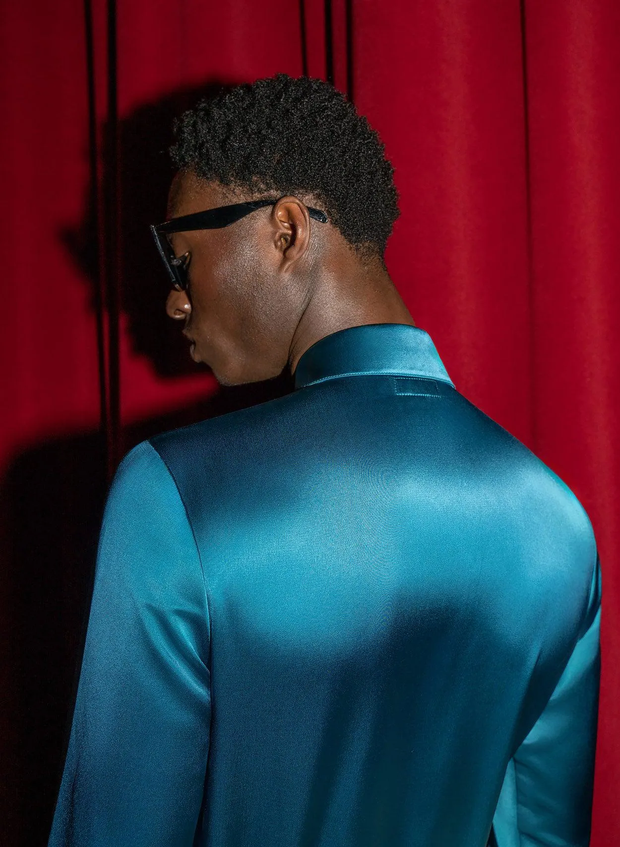 Blue Teal Satin Oversize Dagger Collar Shirt