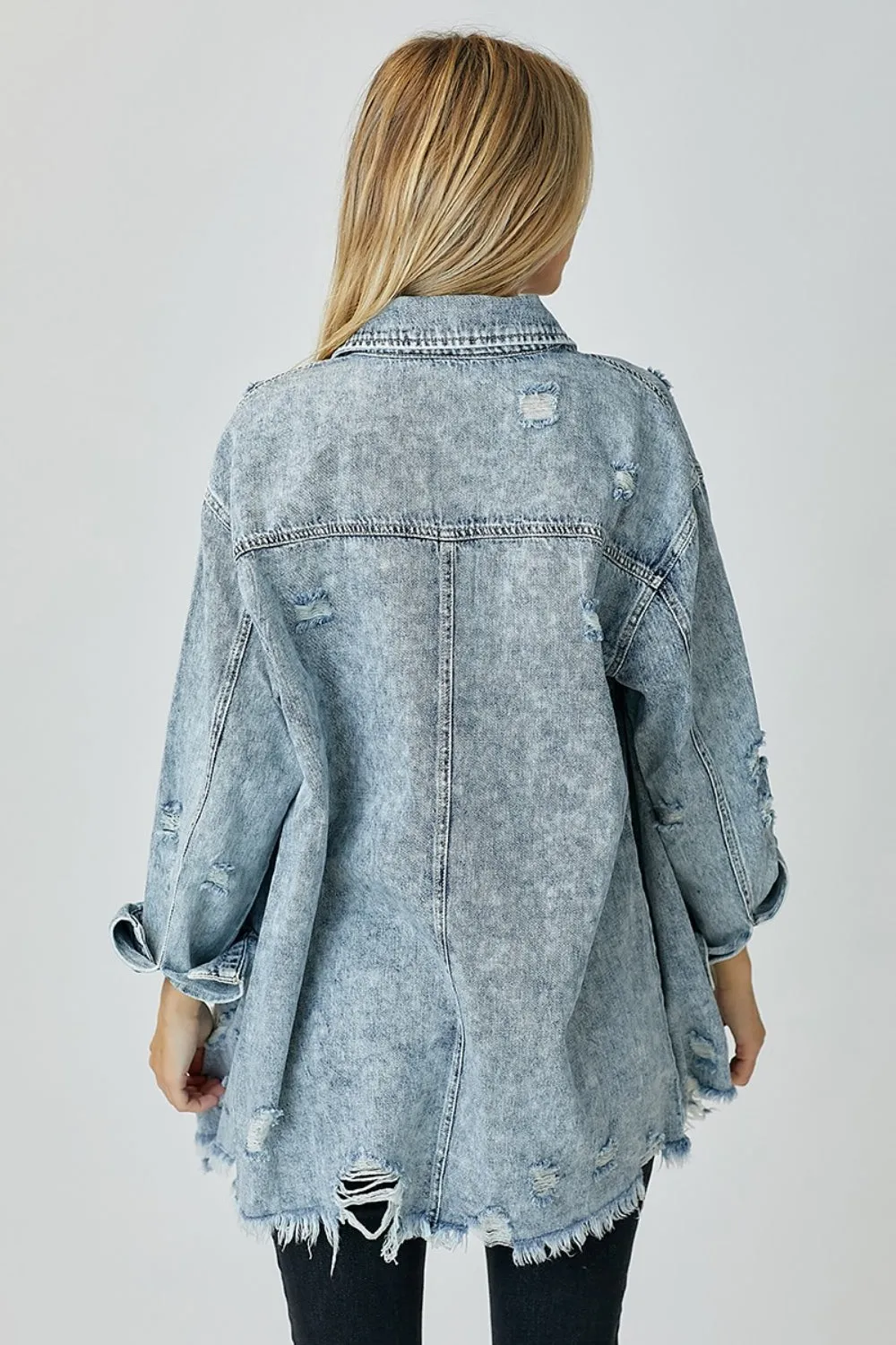 Boston Distressed Raw Hem Denim Shirt