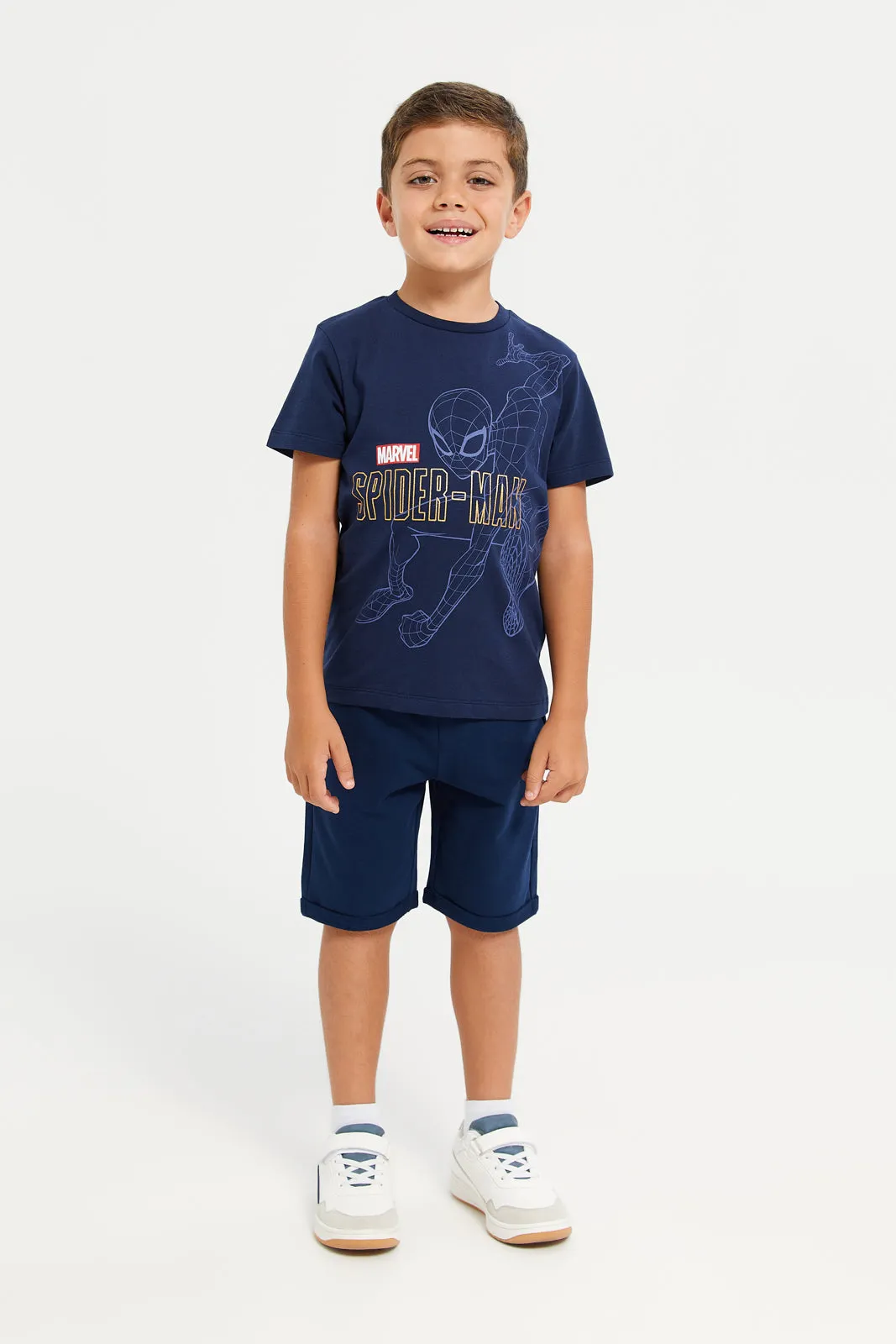 Boys Spider Man Navy Short Sleeve T-Shirt