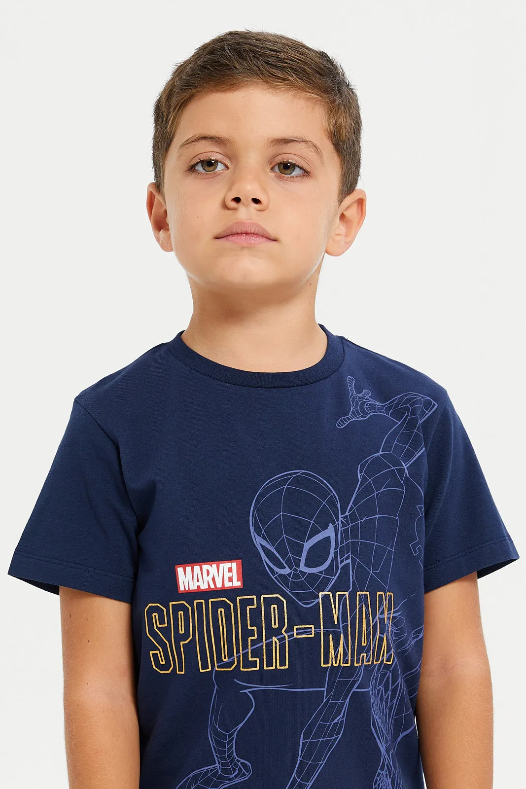 Boys Spider Man Navy Short Sleeve T-Shirt