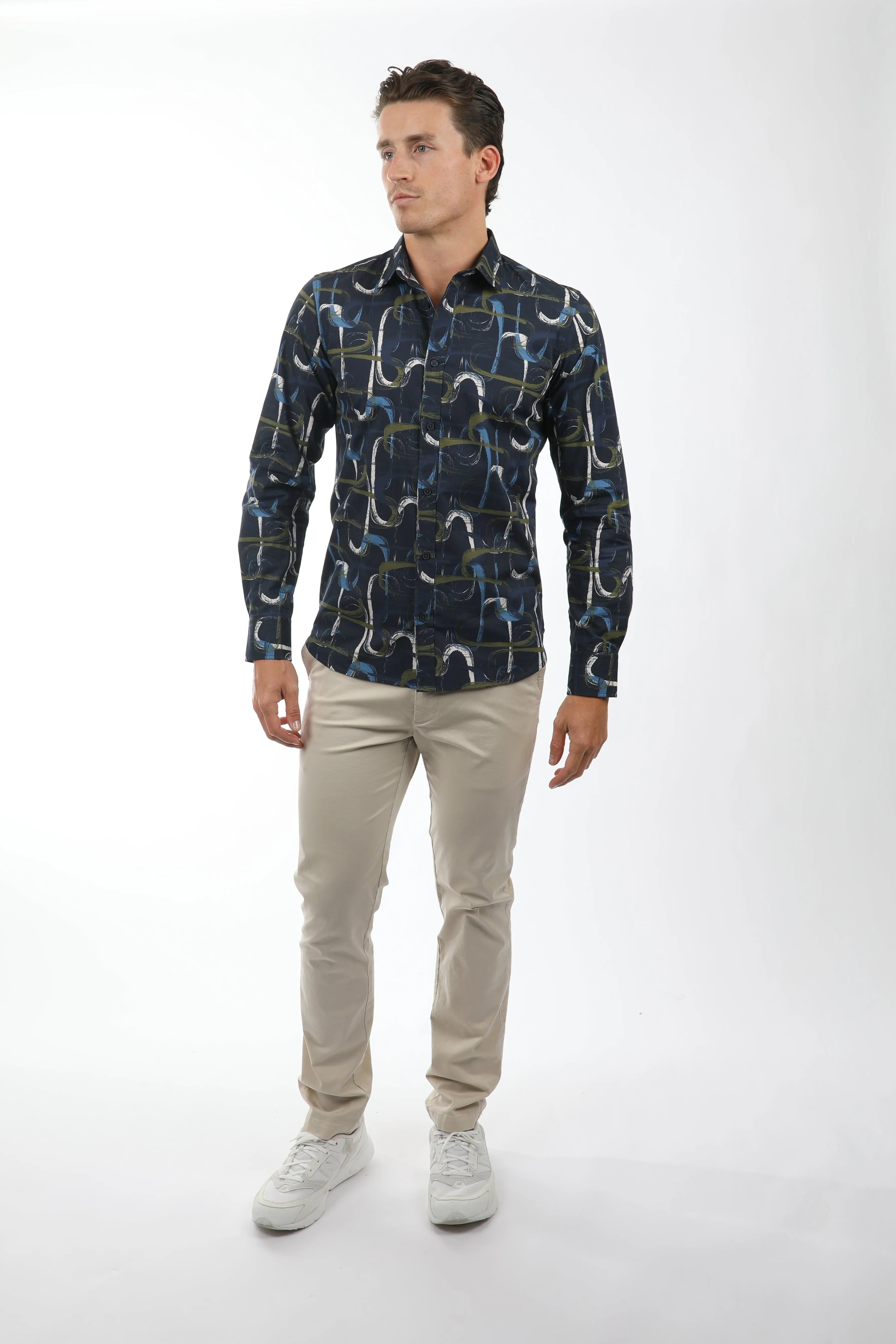 Brush Navy Peached Cotton Poplin Shirt