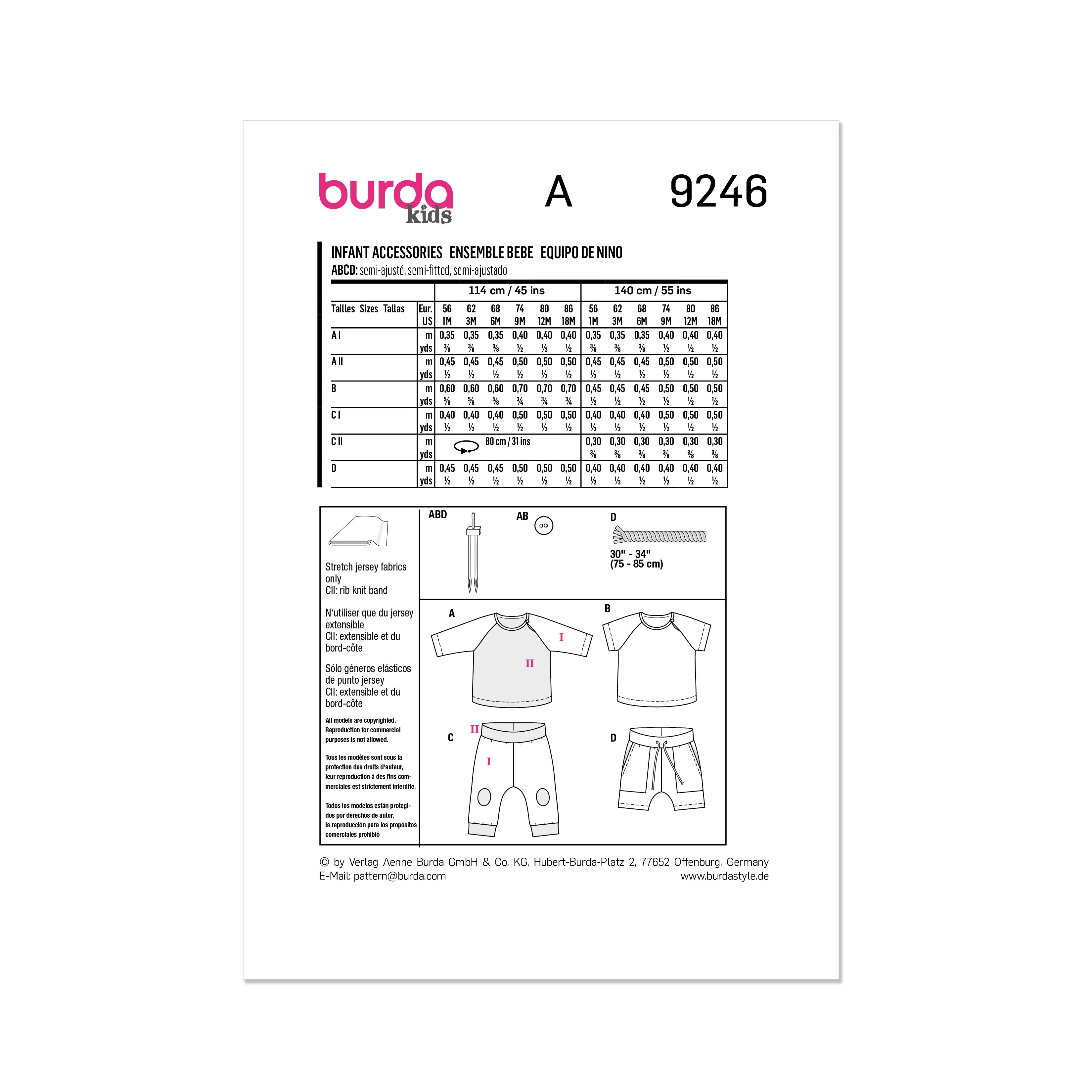 Burda Pattern 9246 Babies' Clothes