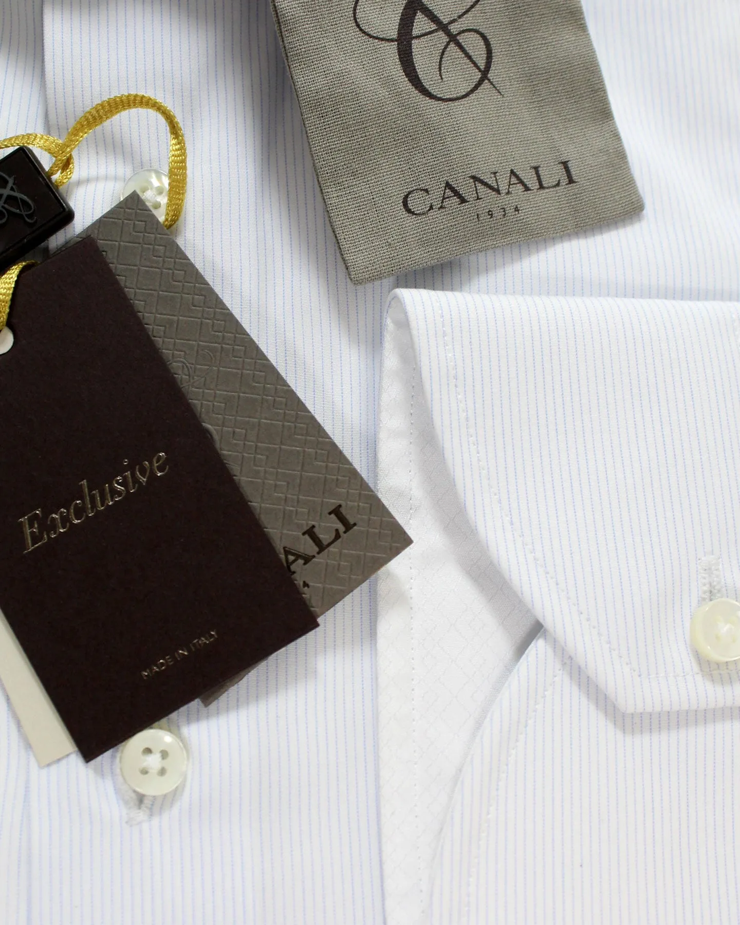 Canali Dress Shirt White Blue Micro Stripes Design - Exclusive Collection 41 - 16