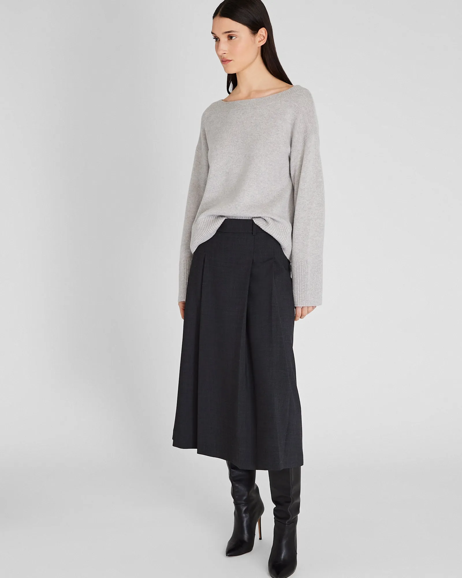 Cashmere Wide-Sleeve Boatneck Sweater