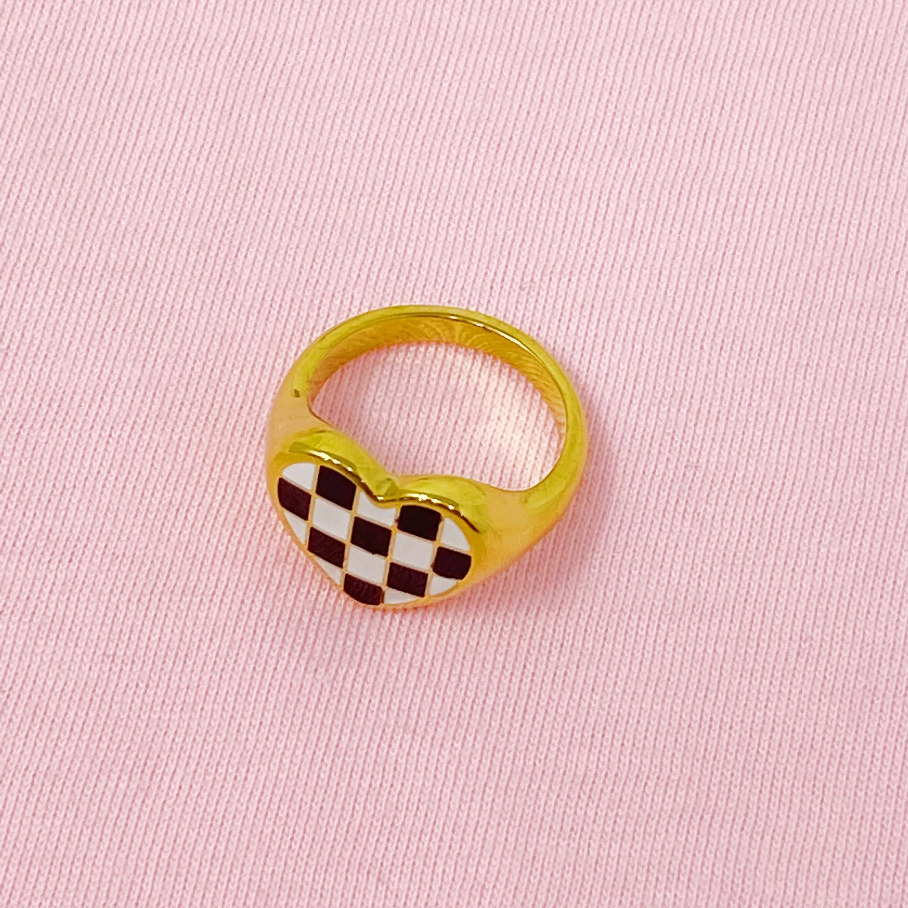 Checkered Heart Signet Ring