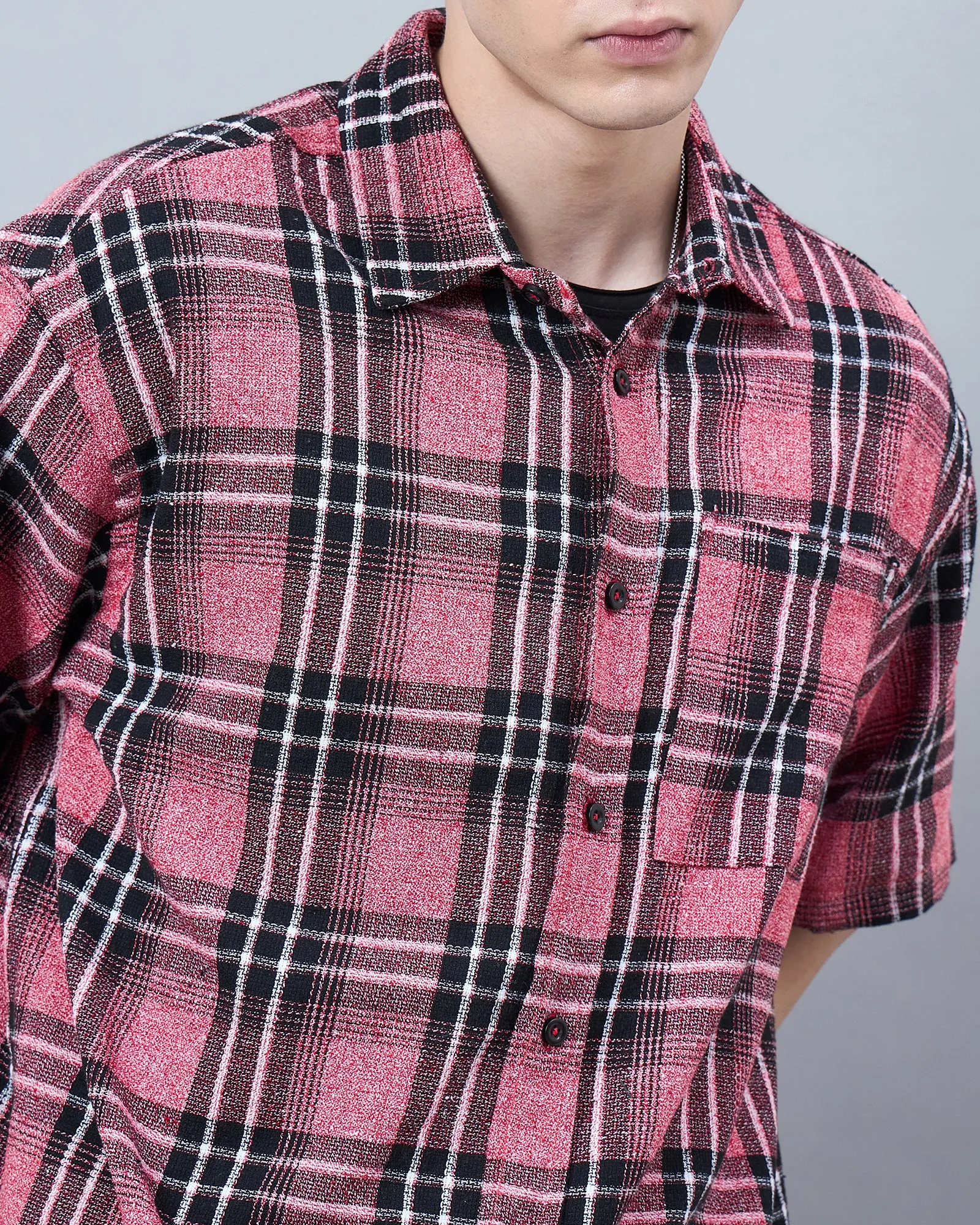 Chimpaaanzee Men Red & Black Oversized Shirt