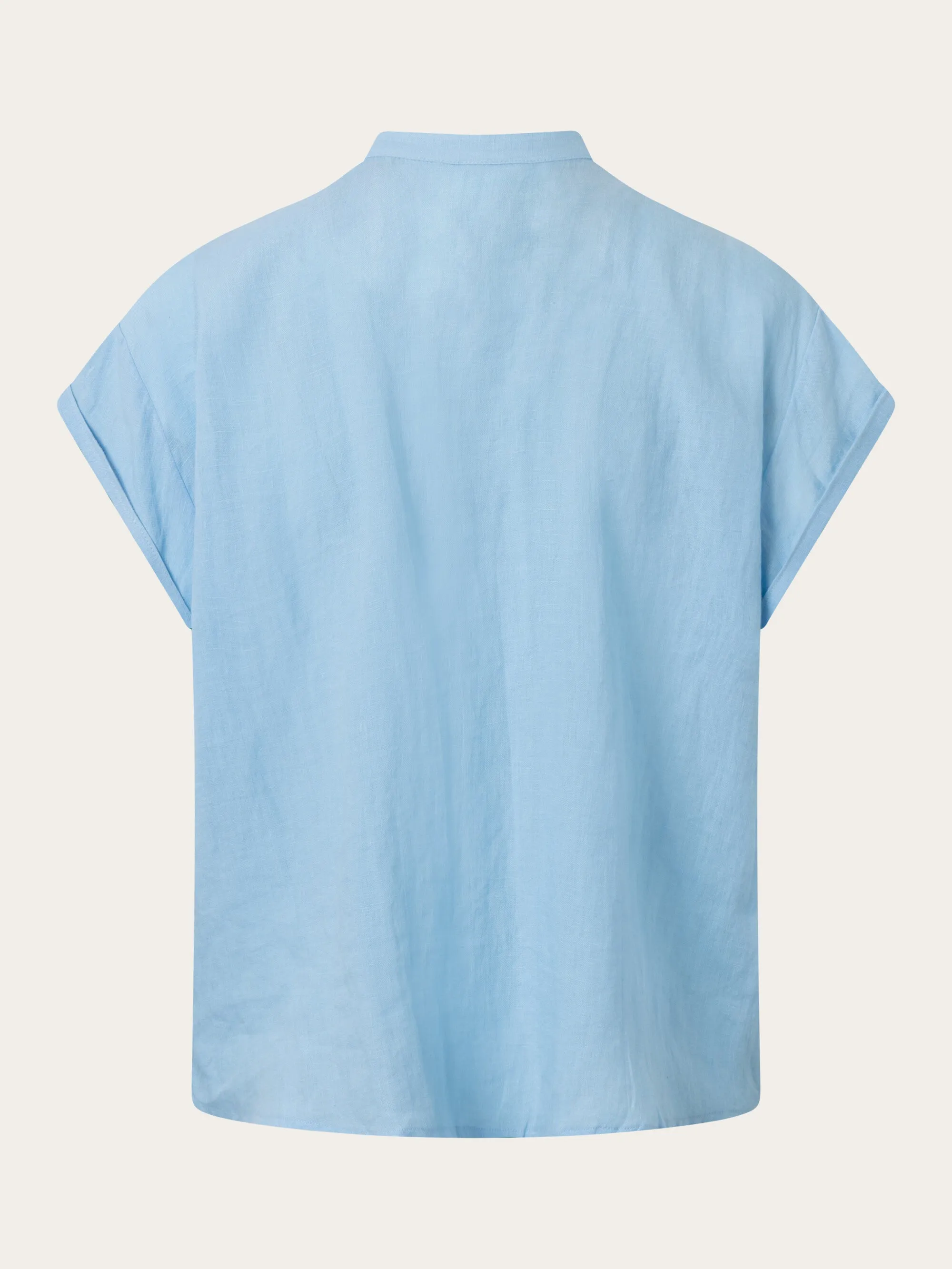 Collar stand short sleeve linen shirt - Airy Blue