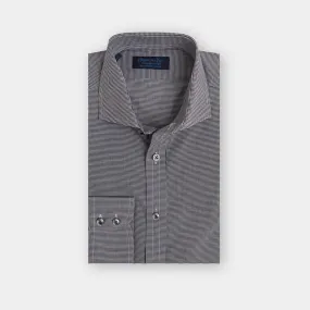 Contemporary Fit Black Check Cotton Shirt with Cut-away Collar & Two Button Cuff