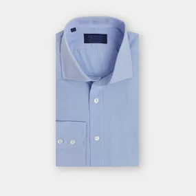 Contemporary Fit, Cut-away Collar, 2 Button Cuff Shirt in a Plain Sky Blue Poplin Cotton