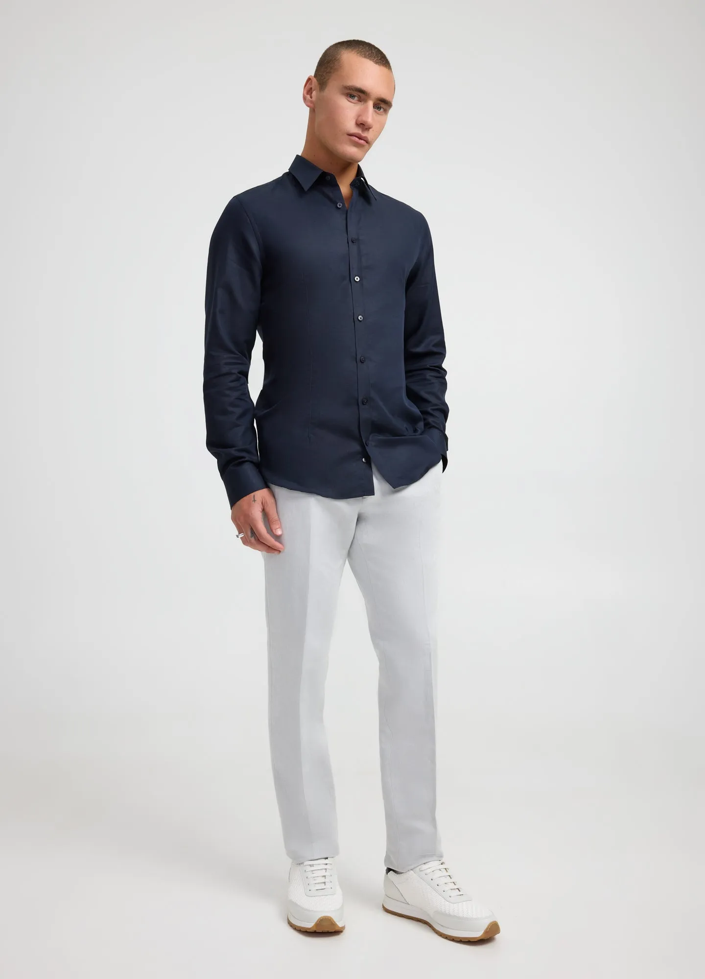 Cotton Linen Shirt Navy