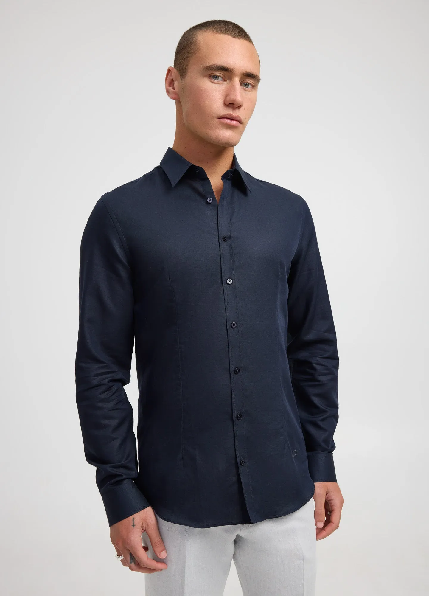 Cotton Linen Shirt Navy