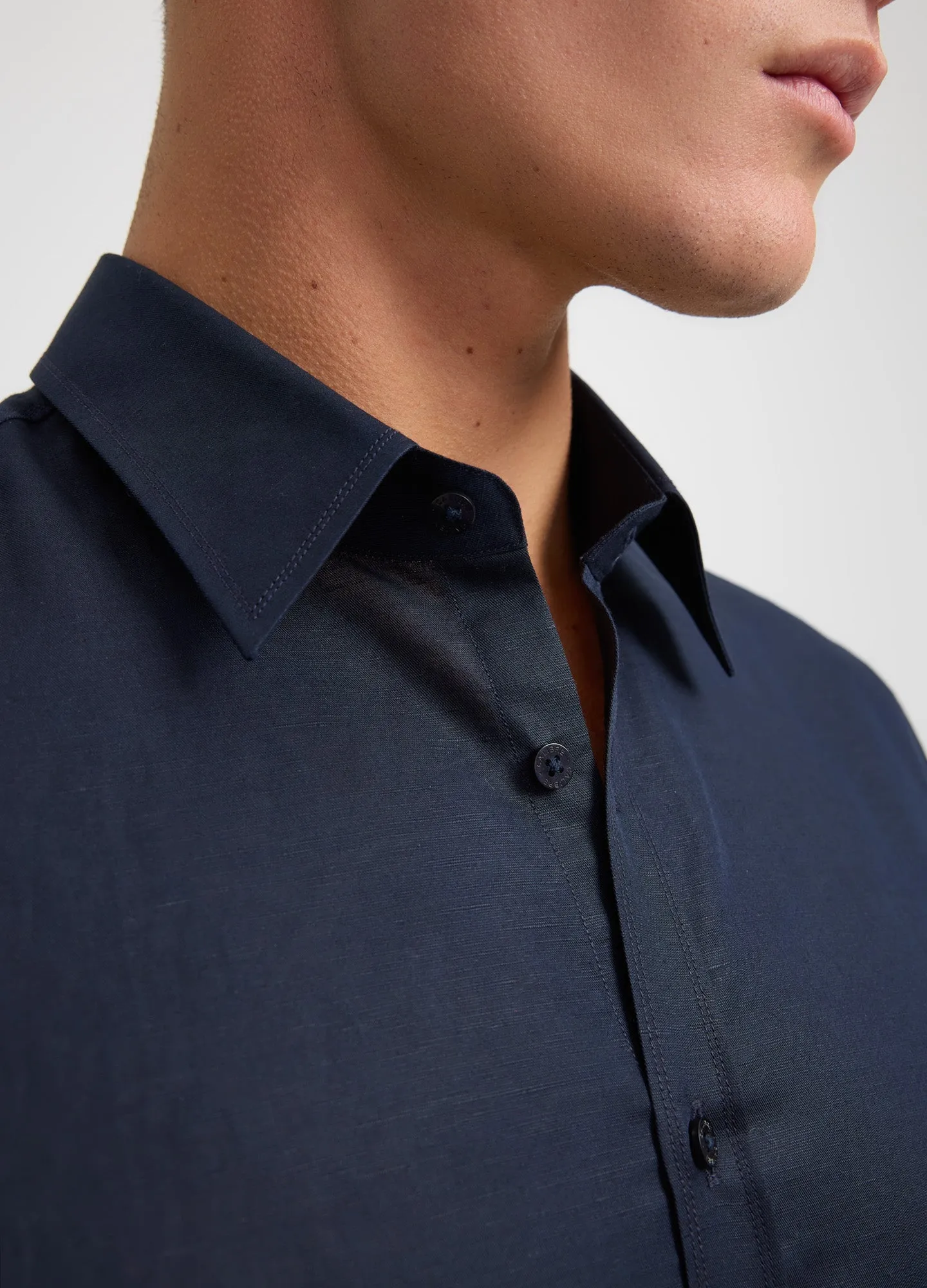 Cotton Linen Shirt Navy