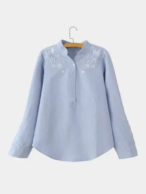 Custom Embroidered Long Sleeve Denim Blouses