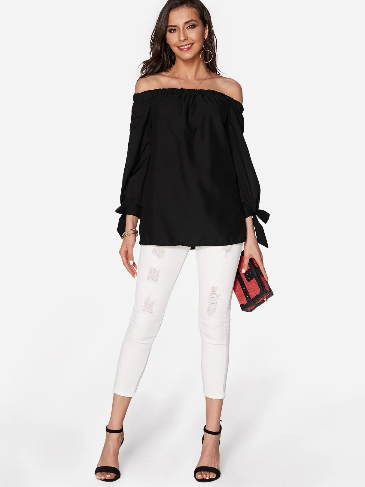 Custom Off The Shoulder Cut Out Long Sleeve Blouses