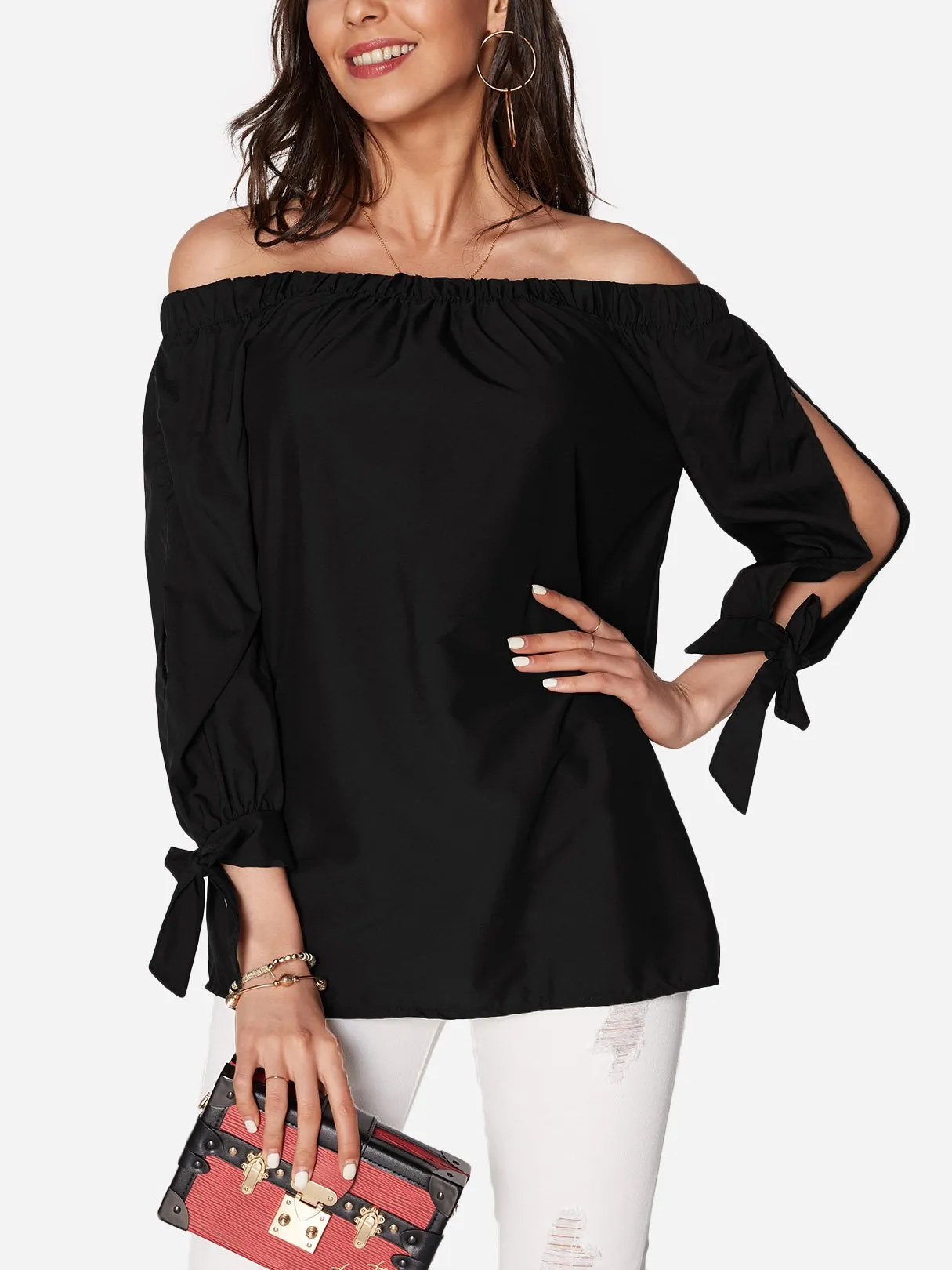 Custom Off The Shoulder Cut Out Long Sleeve Blouses