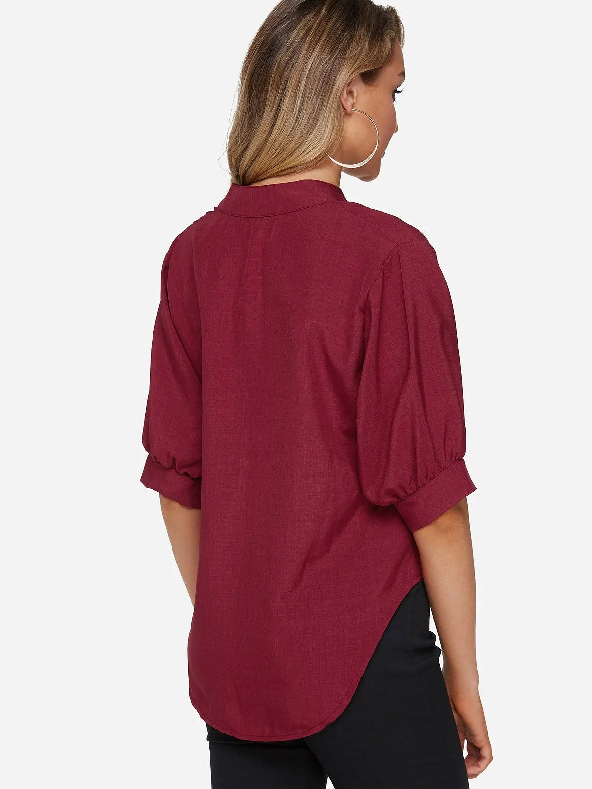 Custom V-Neck Plain Half Sleeve Irregular Hem Blouses