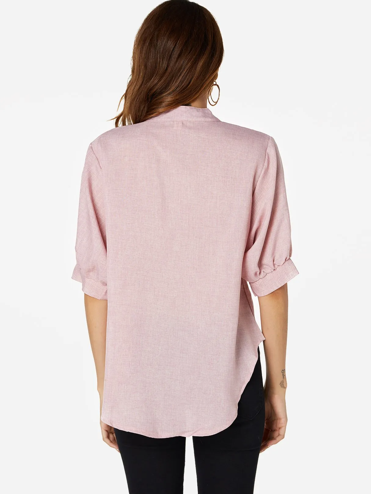 Custom V-Neck Plain Half Sleeve Irregular Hem Blouses