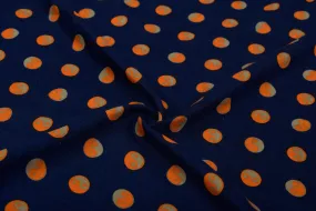 Dark Blue Polka Dots Printed Viscose Blend Fabric