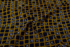 Dark Blue Printed Dupion Fabric