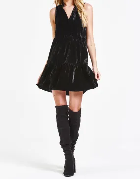 ELIZA TIERED SKIRT DRESS BLACK VELVET