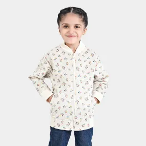 Girls Fleece Knitted Jacket Flower Quilt-White