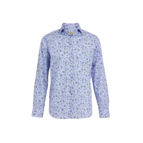 Havana '32 Blue Pinstripe Ground Repeating Flower Print Sport Shirt