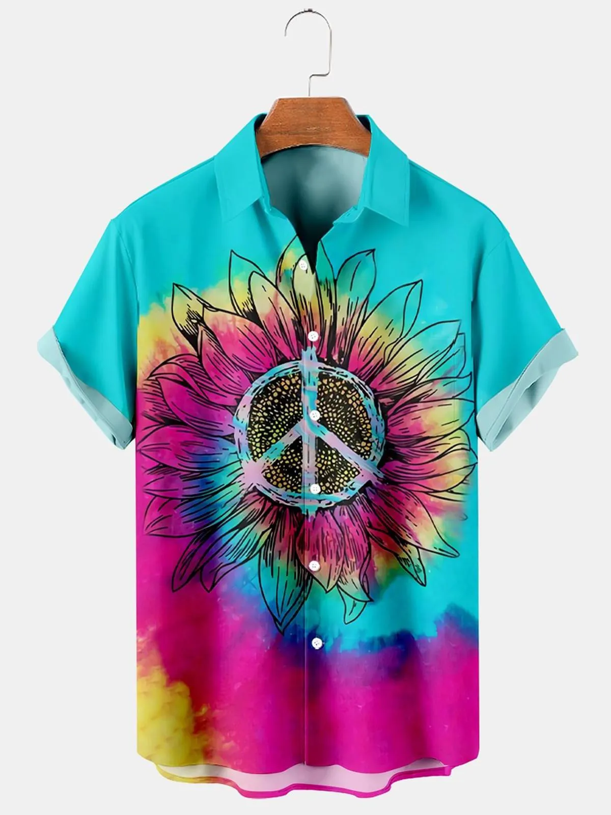 Hawaiian Gradient Hippie Sunflower Print Men's Shirts