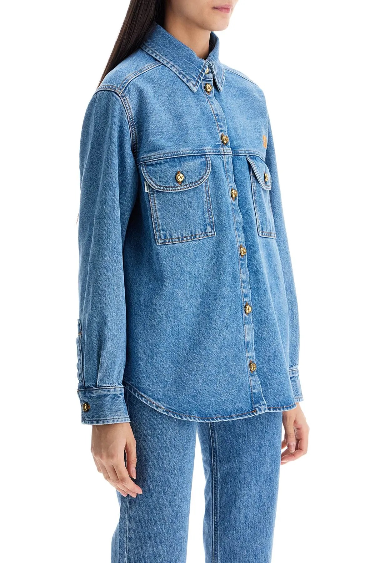 High-Collar Denim Shirt