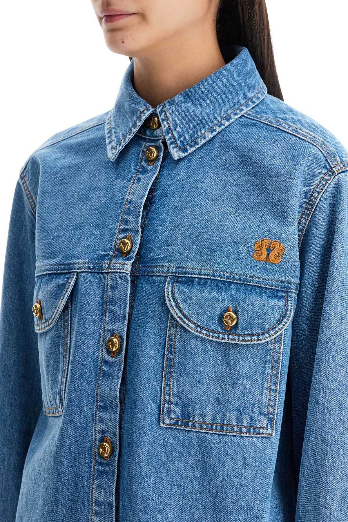 High-Collar Denim Shirt