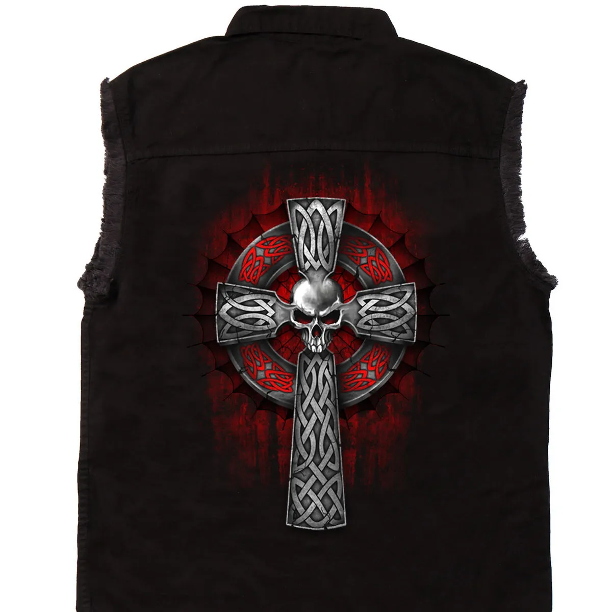 Hot Leathers GMD5022 Mens 'Celtic Cross' Sleeveless Denim Black Shirt