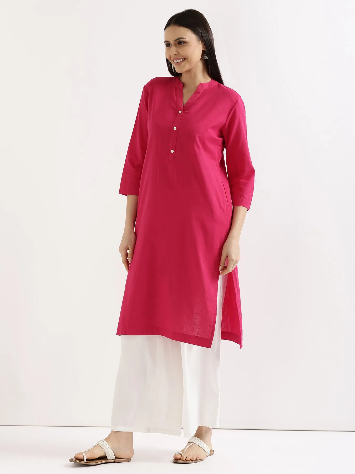 Hot Pink Airy Linen Long Kurta