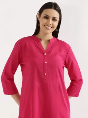 Hot Pink Airy Linen Long Kurta