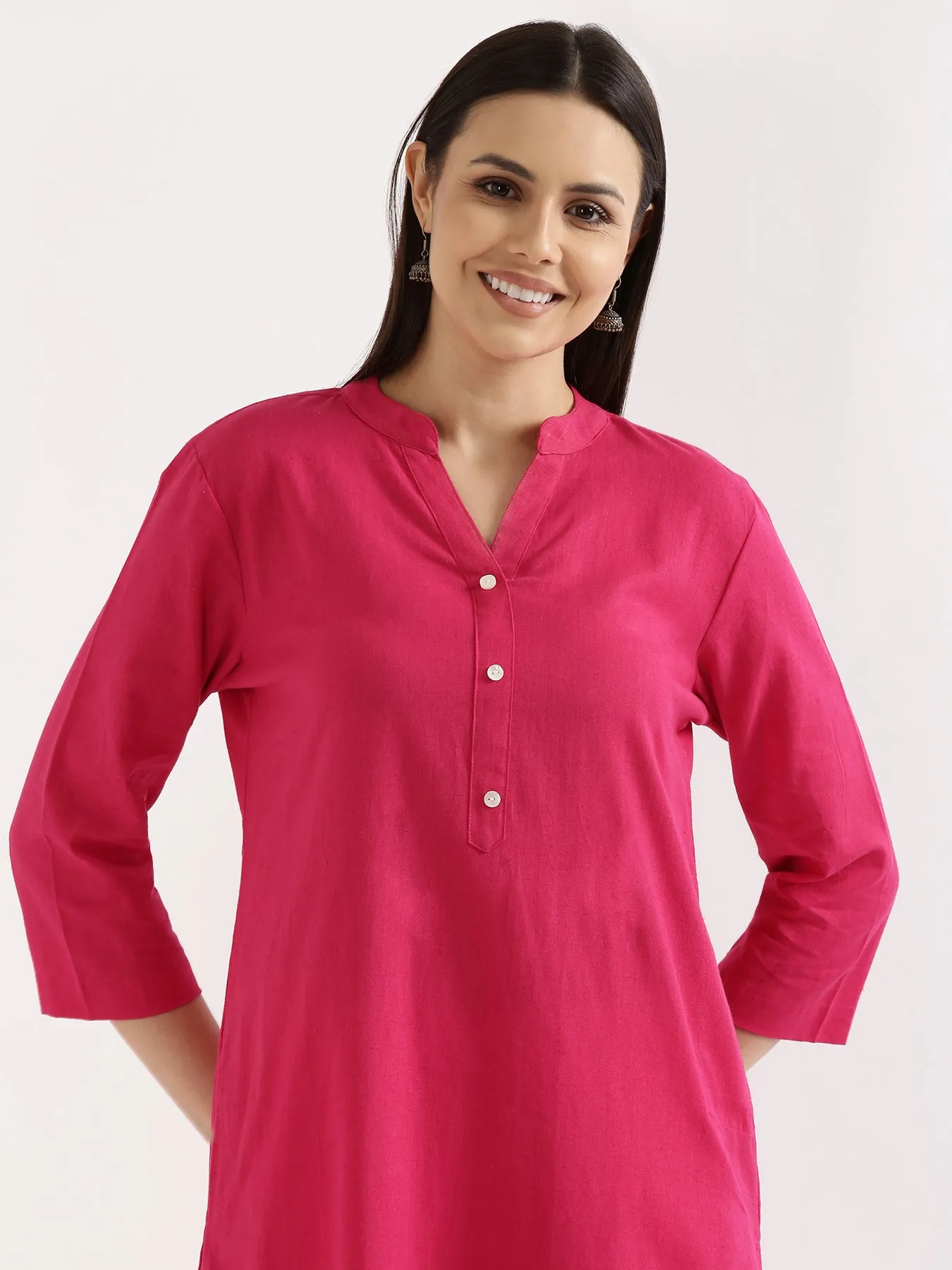 Hot Pink Airy Linen Long Kurta