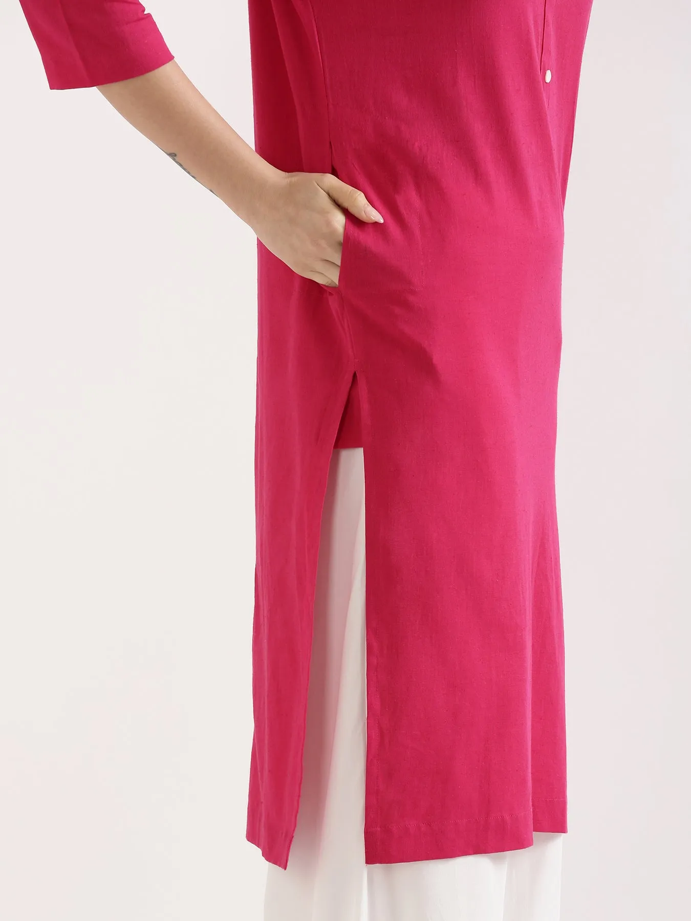 Hot Pink Airy Linen Long Kurta