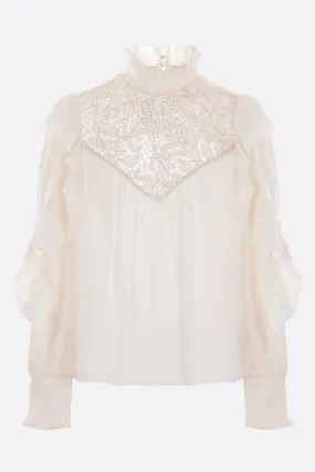 Lace-Insert Satin Blouse