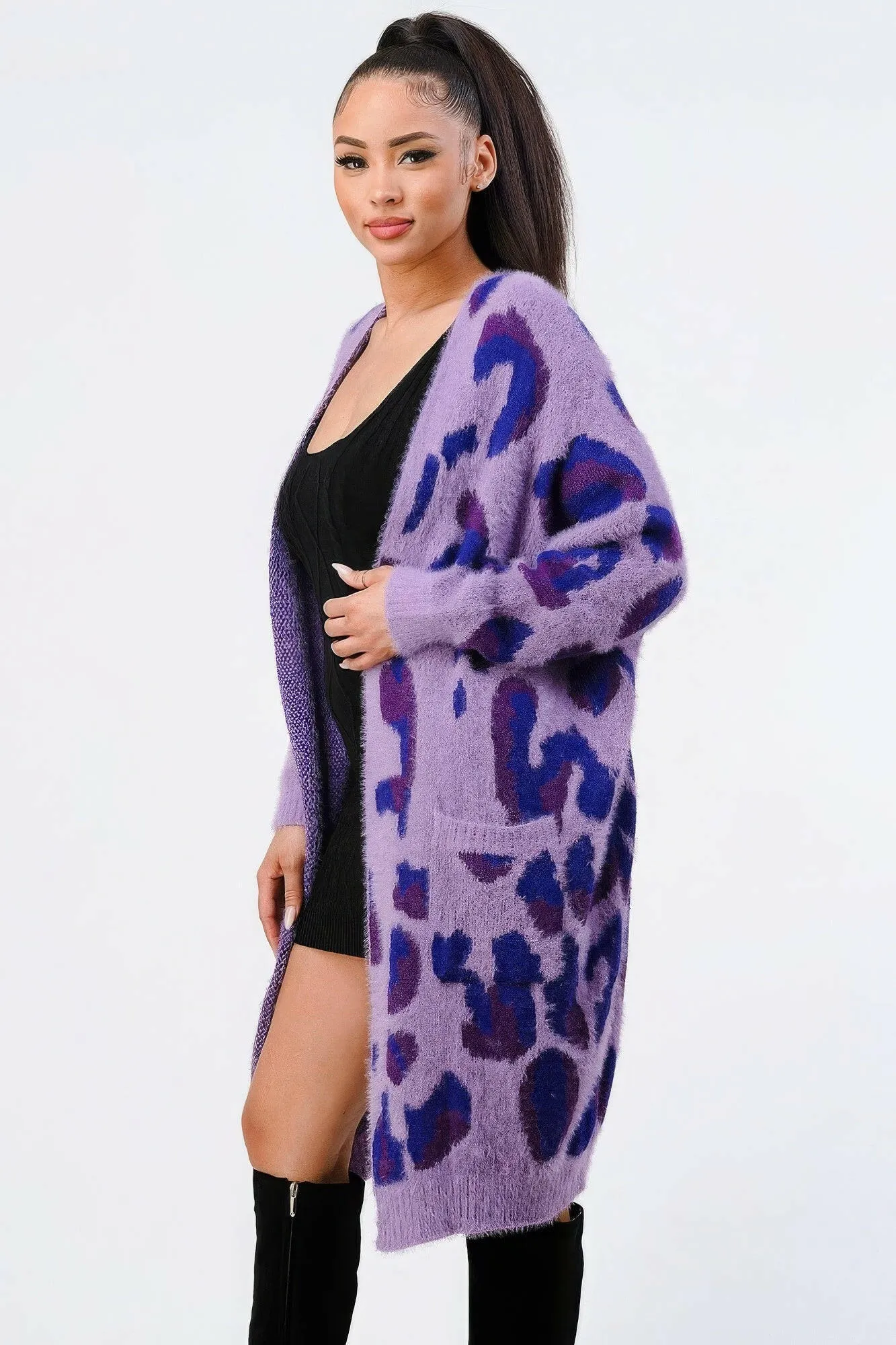 Leopard Angora Sweater Oversized Cardigan