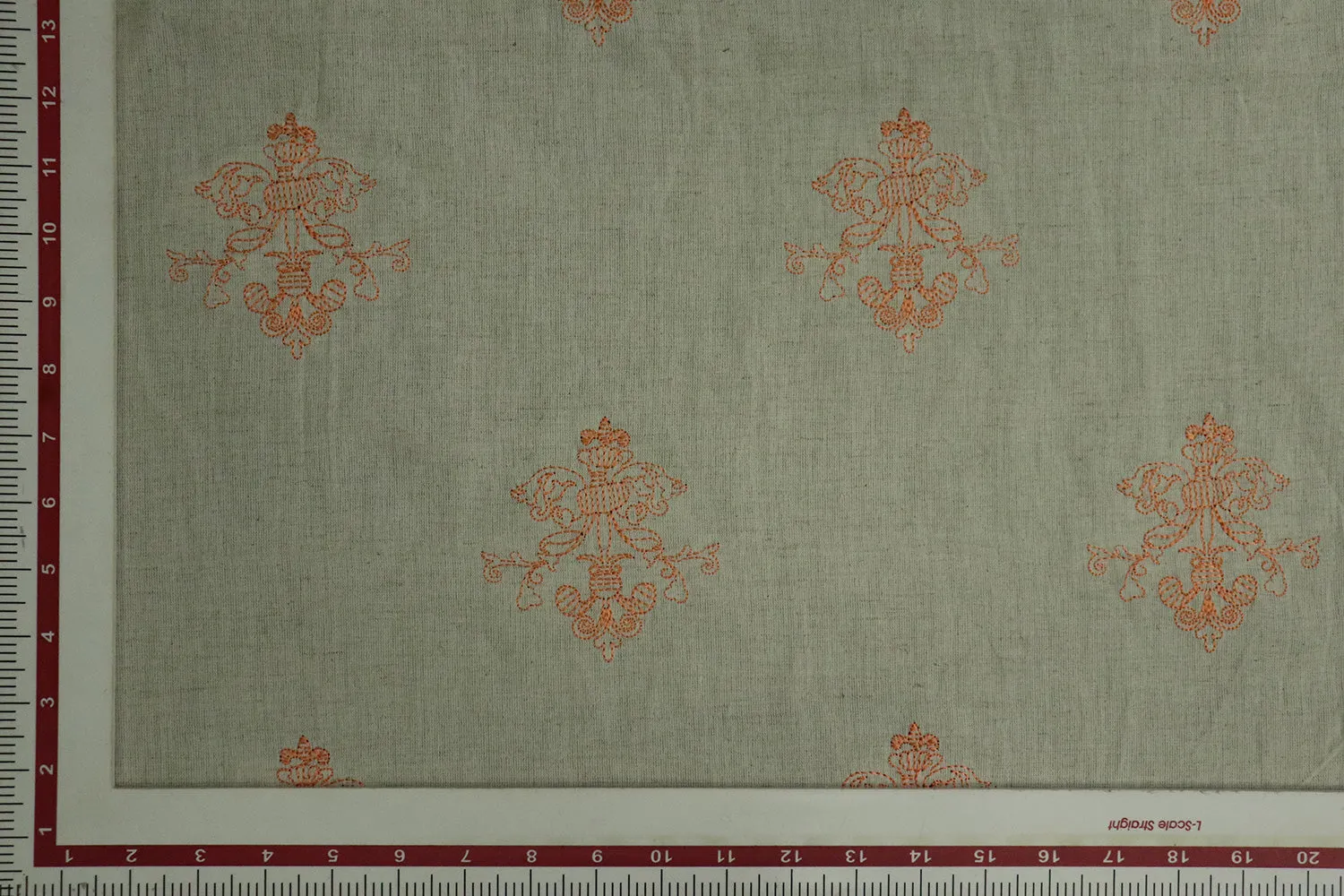 Light Beige & Pale Orange Motifs Cotton Flax Fabric